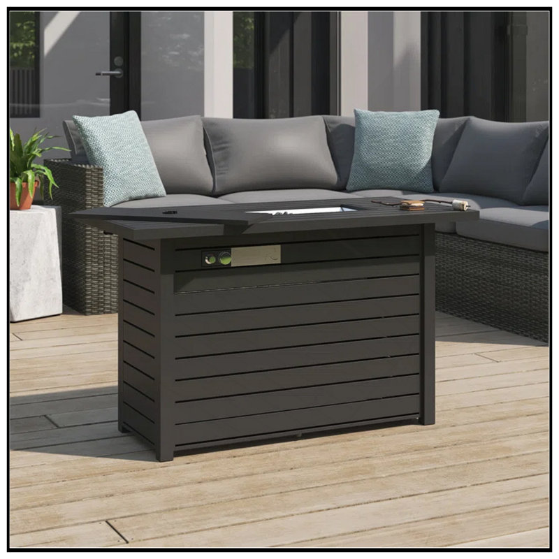 25" H Steel Outdoor Fire Pit Table With Lid (Black)