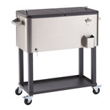 TRINITY 100 Qt./25 Gal. Stainless Steel Standing Wheeled Cooler w/ Shelf