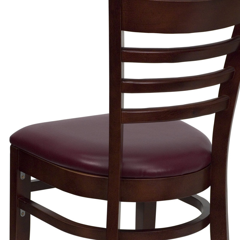 Lyman Ladder Back Wooden Restaurant Chair, Burgundy Vinyl, Mahogany
