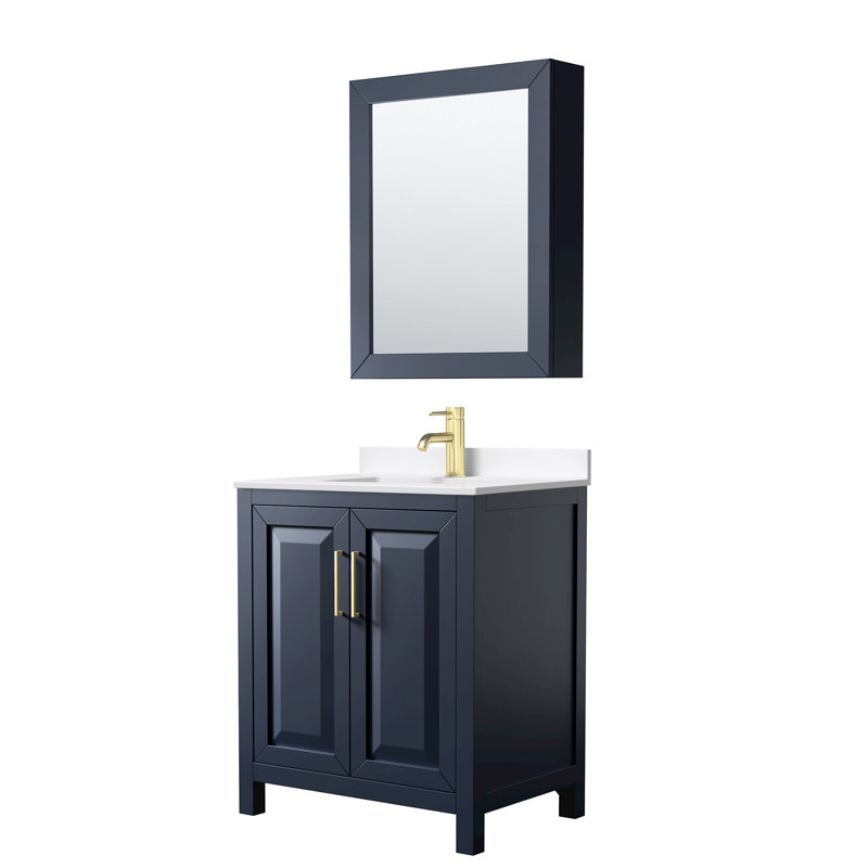 Daria 30'' W Vanity, Blue, Brushed Gold, White Quartz