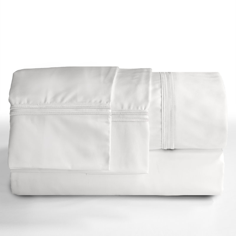 Wheat Embroidered Cotton Blend Percale Full Sheet Set