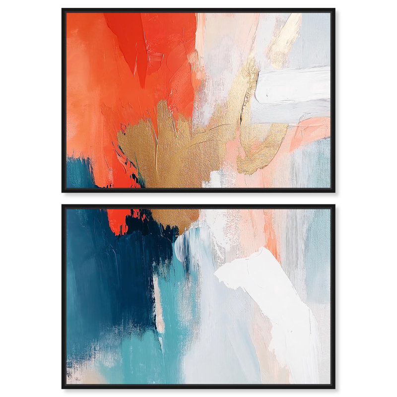 Orange Infusion I Canvas Set of 2 Contemporary Art by Art Remedy, Black, 15" H x 10" W, Framed Print without Mat