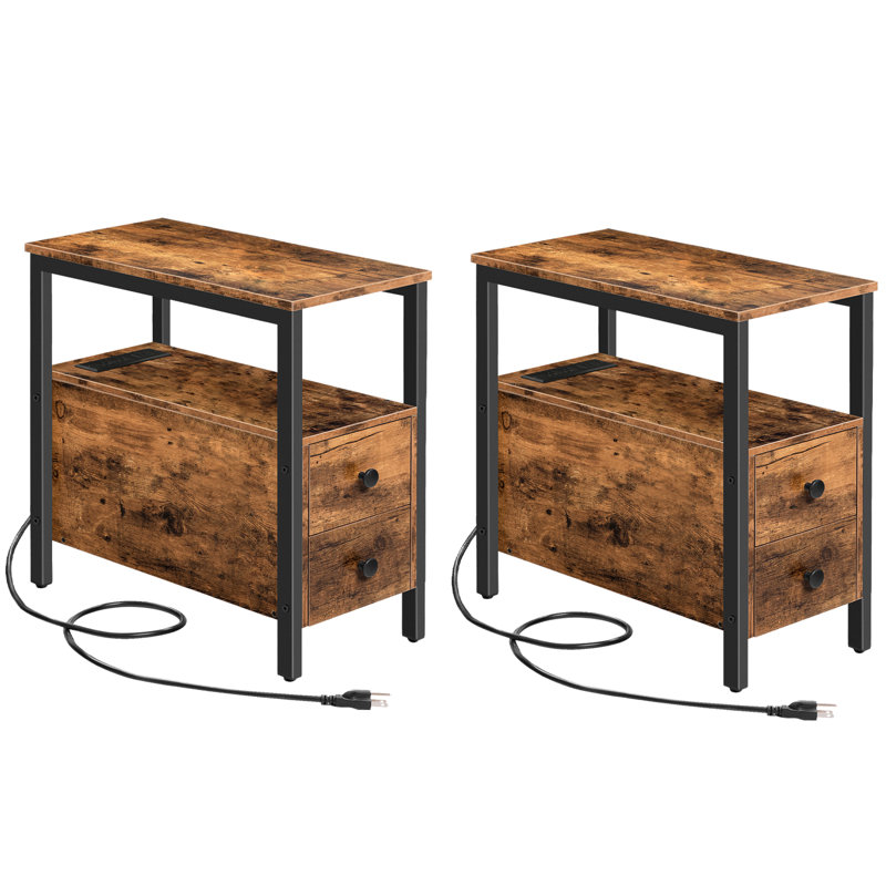 Artimon 24'' Tall 2 - Drawer End Table Set with Storage and Built-In Outlets, Brown