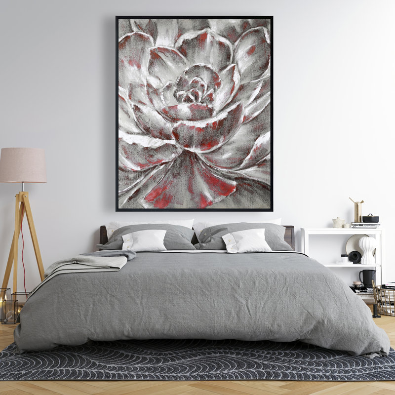 Toile grise et rose avec fleurs | Décoration de chambre contemporaine