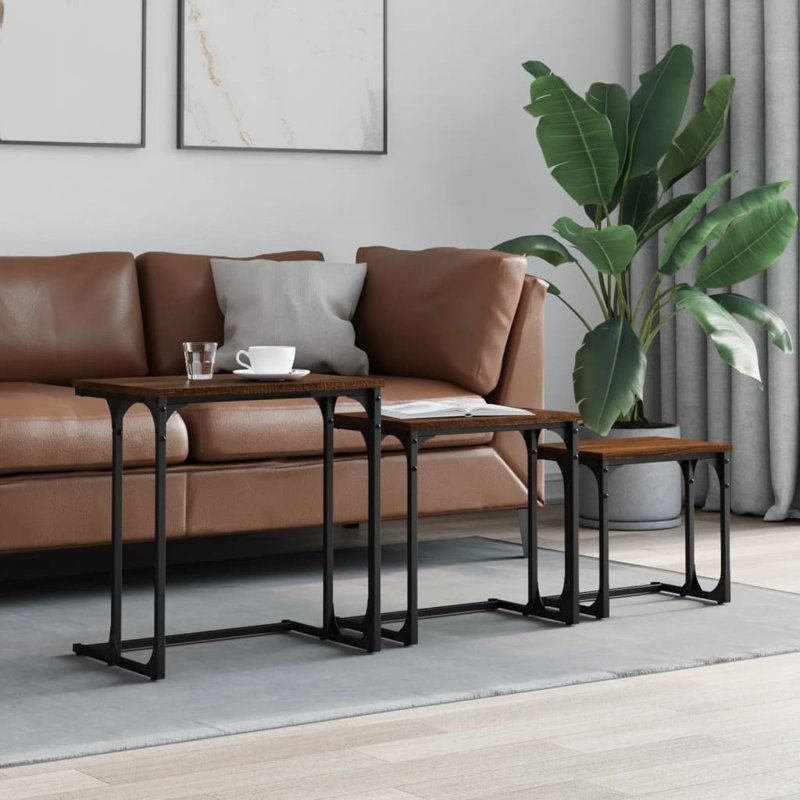 17 Stories Nesting Coffee Tables 3 Pcs Smoked Oak Engineered Wood, Brown Oak