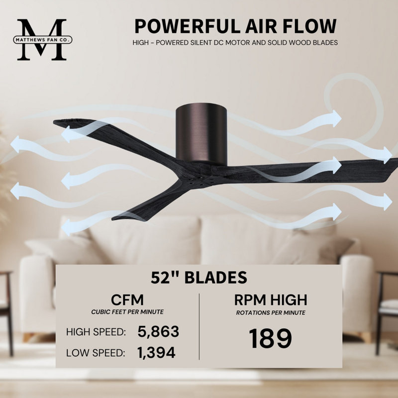 Irene Ceiling Fan, Brushed Bronze, 52", Matte Black
