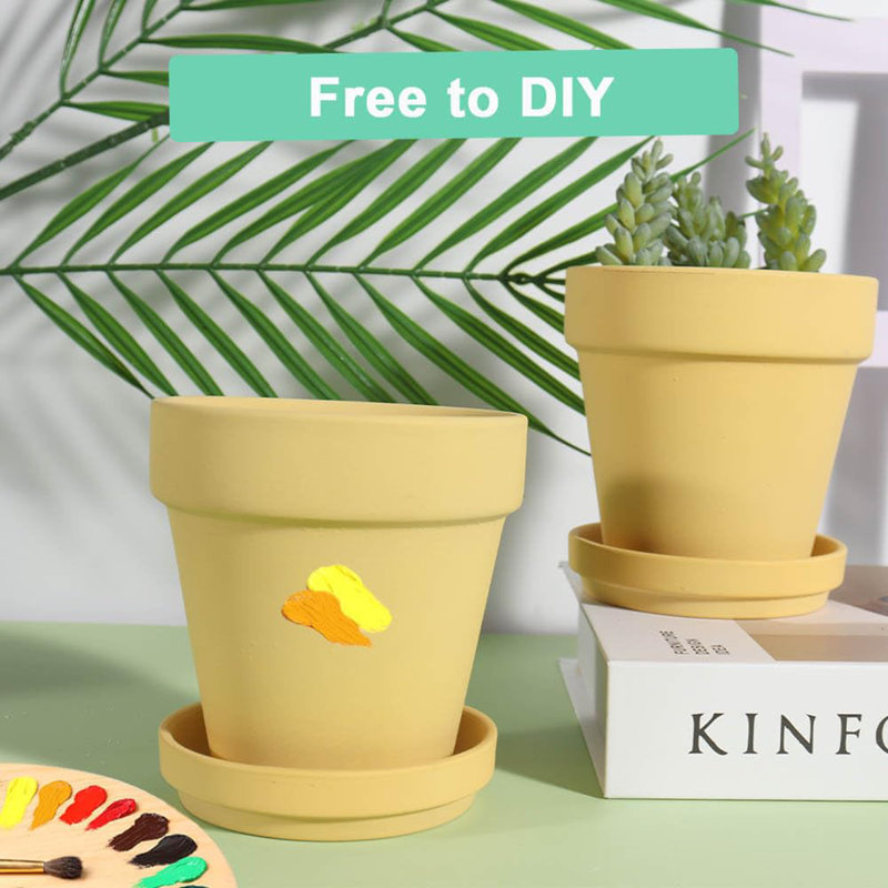 6 Inch Terracotta and Clay Pots for Plant with Saucer, Yellow