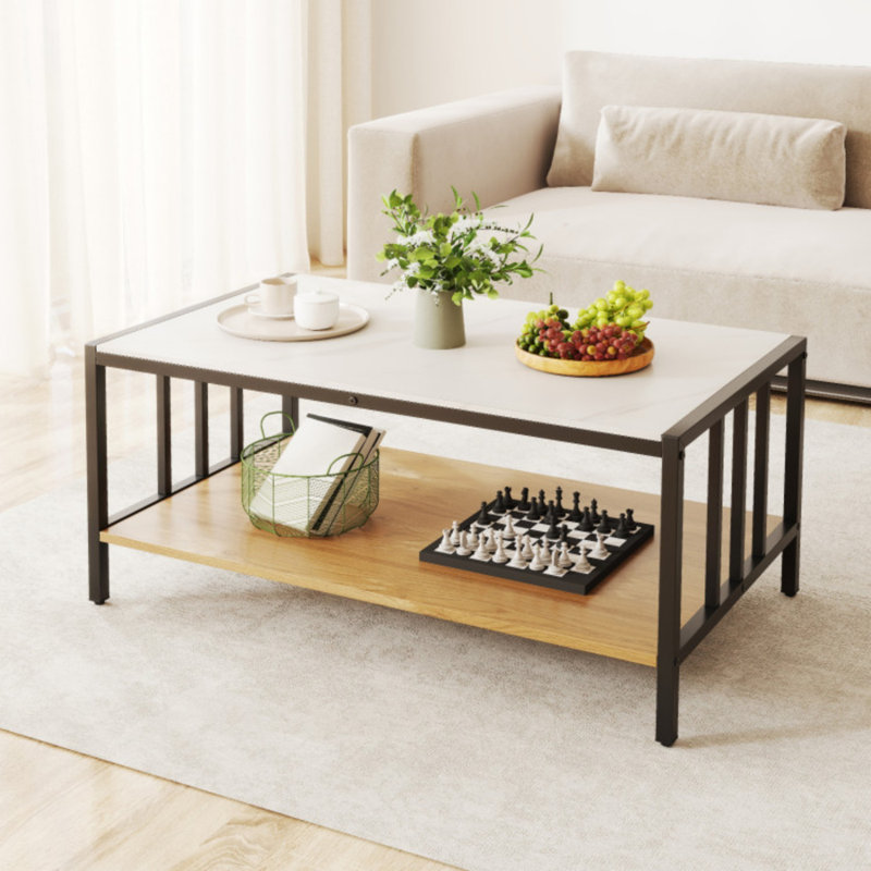 Table basse à 2 niveaux avec plateau en pierre frittée