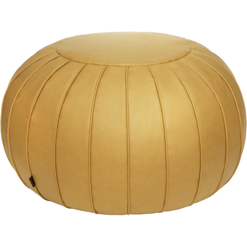 Cohill Upholstered Pouf, Yellow Leather Match/Leather