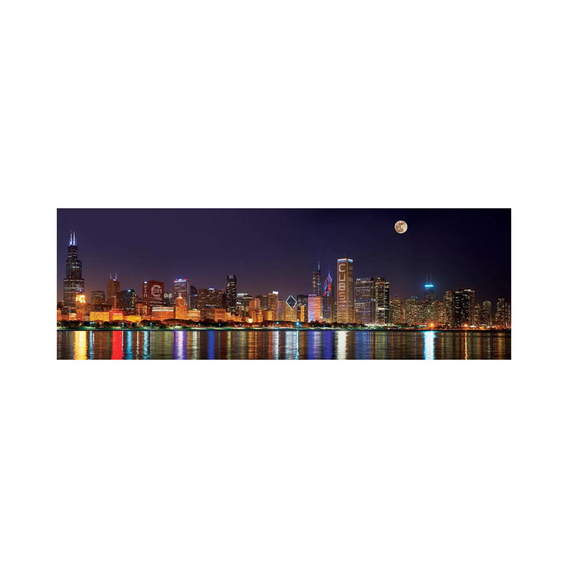 Reproduction de photo sur toile, "Chicago Cubs Pride Lighting across Downtown Skyline II, Chicago, Illinois", Toile tendue