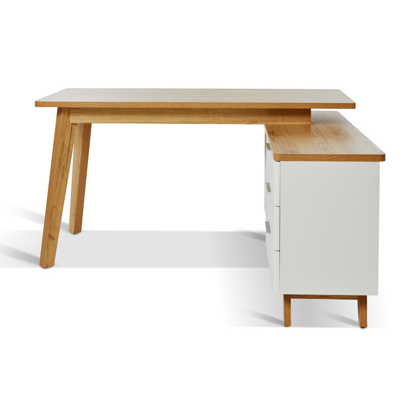 Arriaga L-Shaped Computer Desk, White/Oak