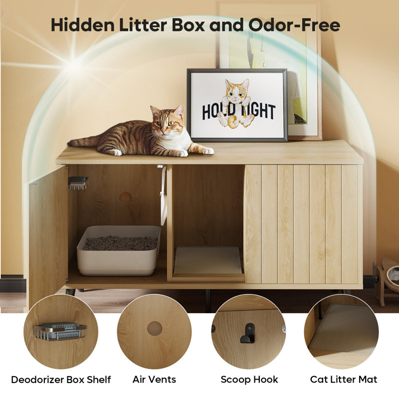 47.24" Cat litter Box Enclousure Furniture For 2 Cats ,Indoor Cat House Hidden With Cat Scratch Pad ,TV Stand Side Table,Cat Washroom.
