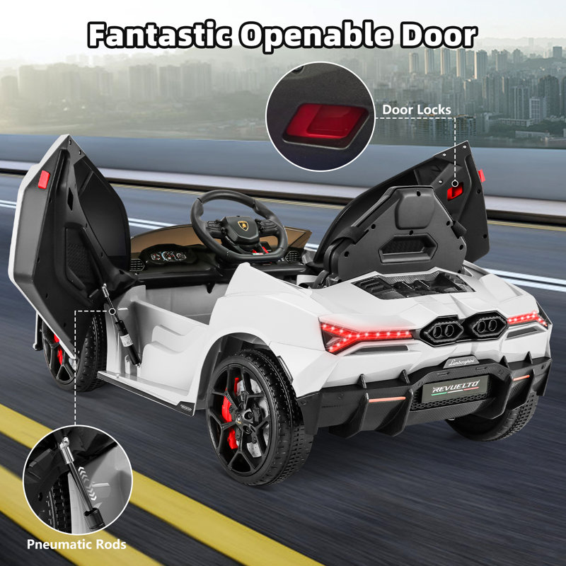 12V White Lamborghini Ride-On Car with LED Lights and Scissor Doors