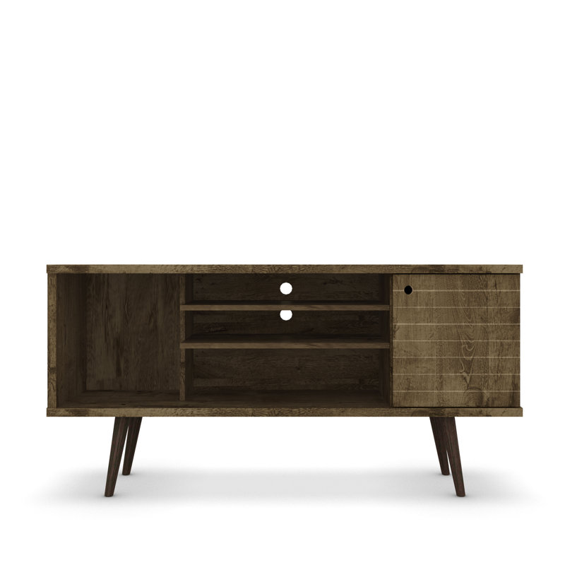 Liberty 53" Mid-Century Modern 5-Shelf TV Stand for TVs up to 50" in Rustic Brown, Rustic Brown