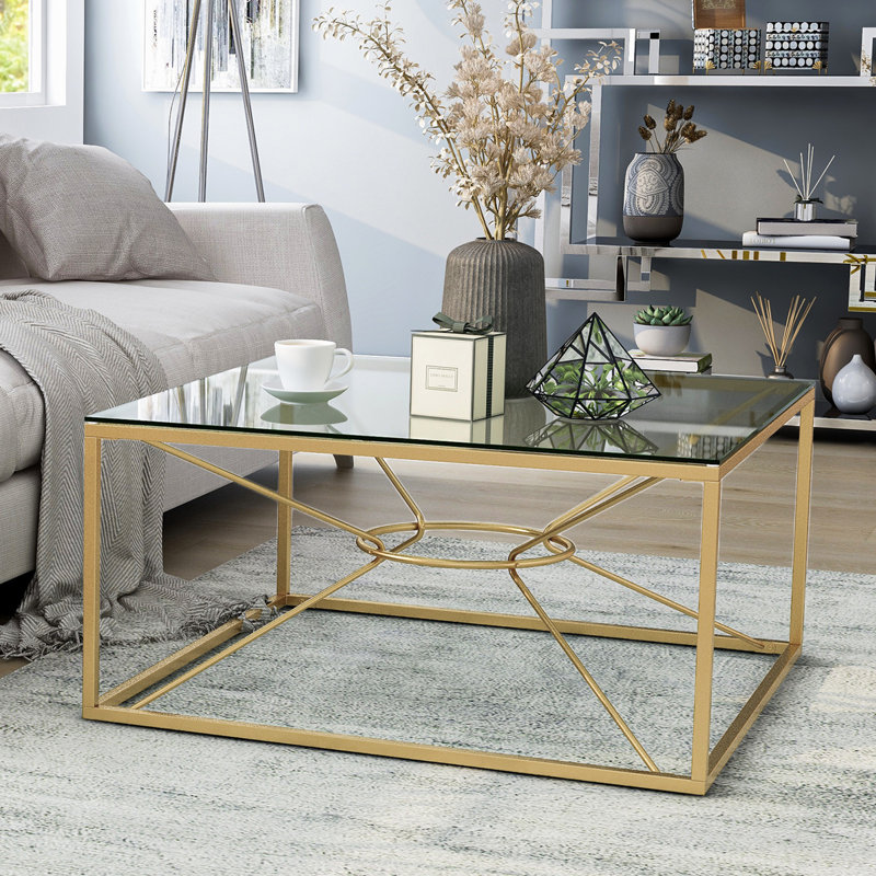 Matte Gold Coffee Table with Glass Top