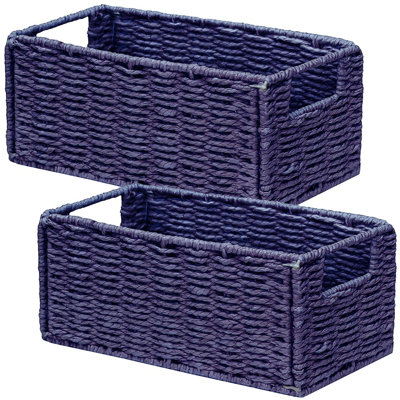 Set of 2 Foldable Cube Paper Rope Wicker Storage Baskets, Decorative Organizer & Toilet Paper Basket for Shelves
