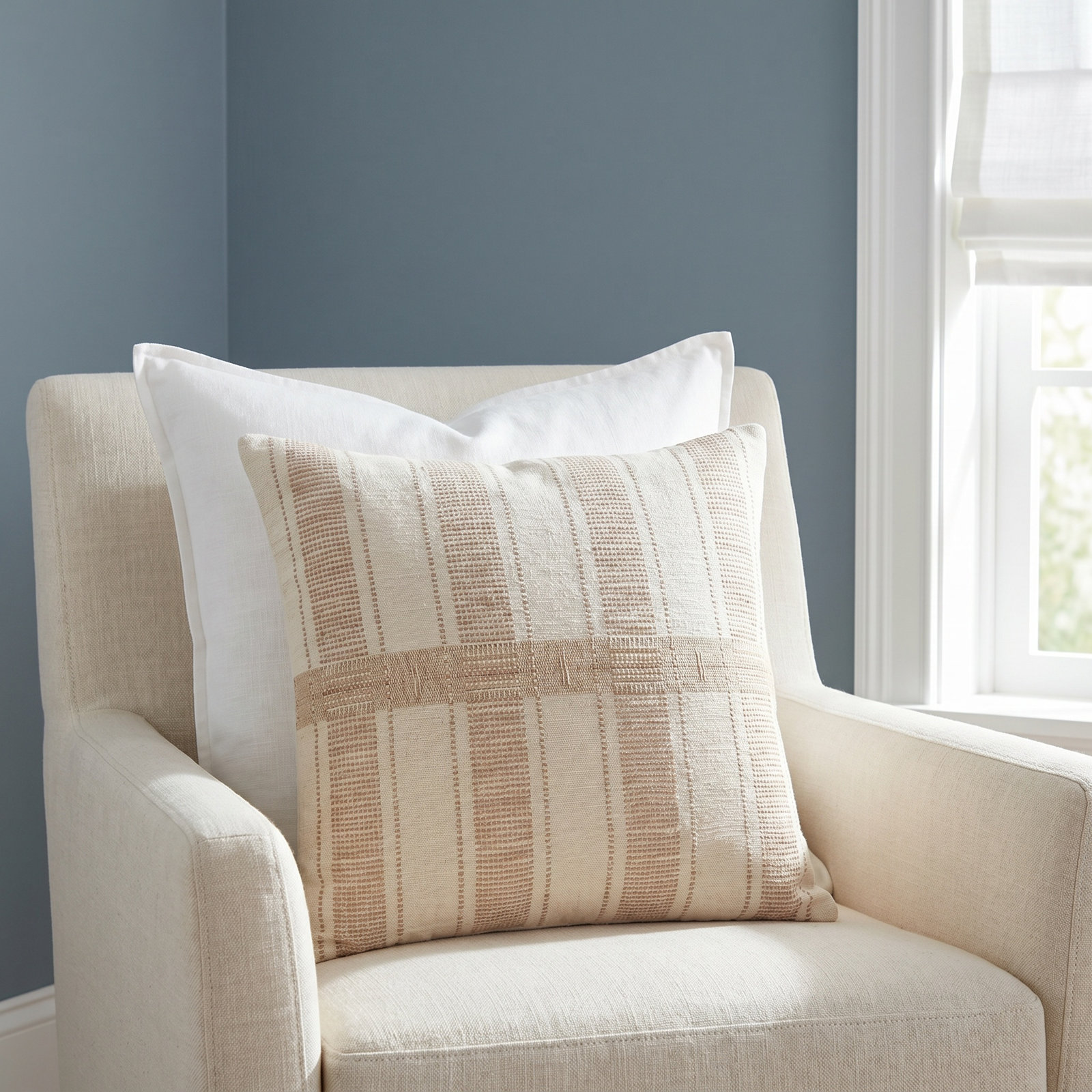 Carmel Striped Cotton Throw Pillow, Polyester/Polyfill, Natural/Rust