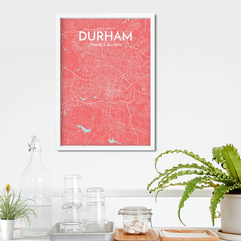 Durham City Map, impression, H 27,6 po x l 19,7 po, Rose / bleu pastel