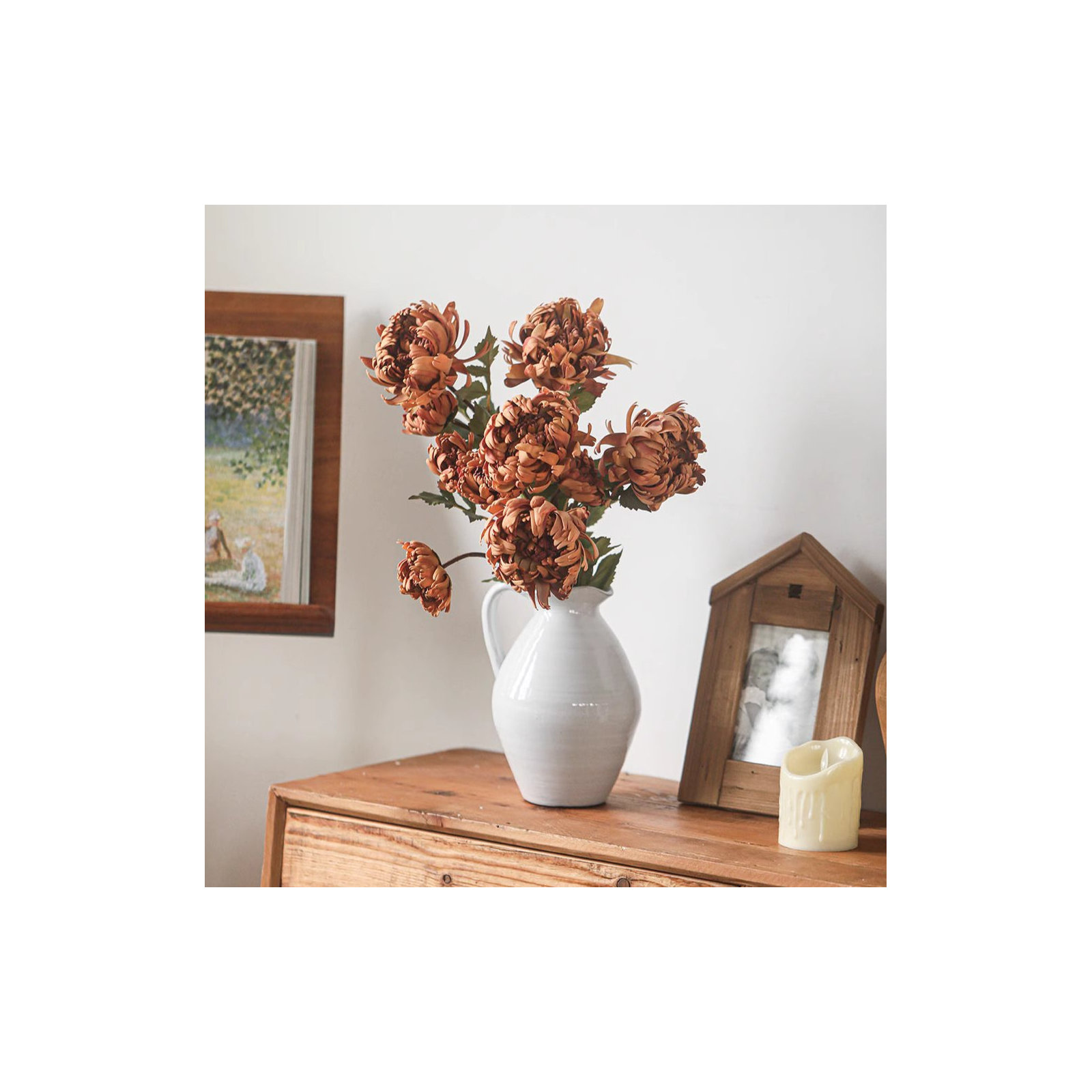 Two-Head Seattle Dahlia Flower Stem 26.7" Tall, Orange