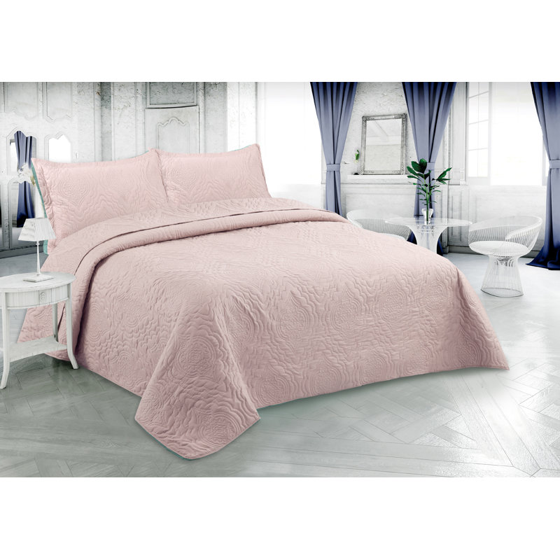 Ensemble de courtepointe 3 pièces Marina Soft Home Marina de Pinsonic Bedding, Rose