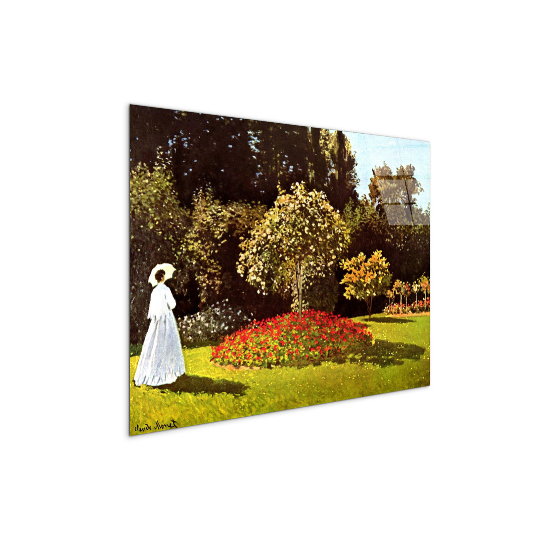 Woman in the garden by Monet Claude 57cm H X 76cm W CrystalArt Material Acrylic Glass Effect, Frameless Panel Lightweight Ready to Hang