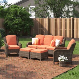 Hampton Bay Grayson 5-Piece Brown Wicker Outdoor Patio Small Space Seating Set with Sunbrella Henna Red Cushions