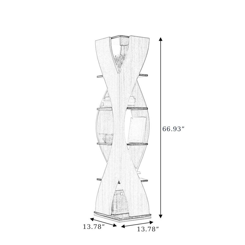 Bibliothèque rotative en bois massif noyer, Noyer, (5 tablettes) H 66,93 po x l 13,78 po x P 13,78 po