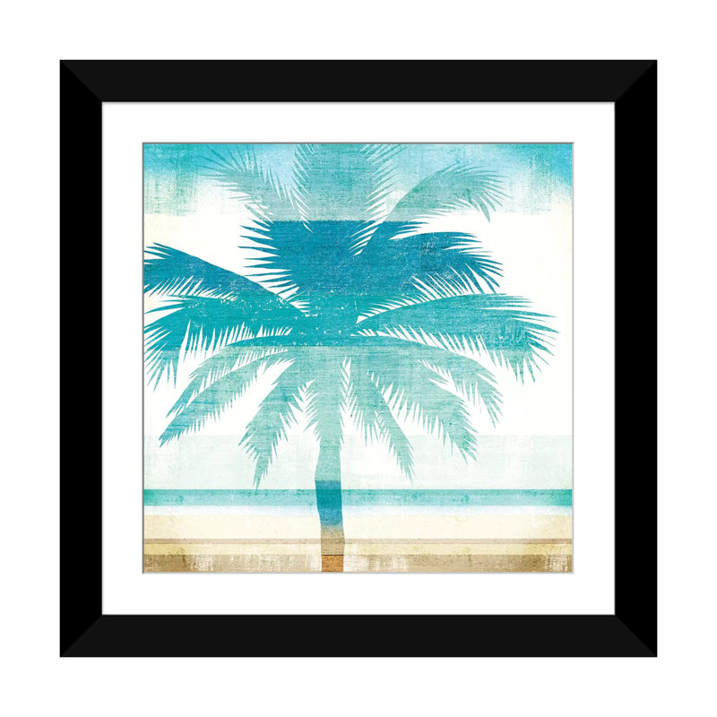 Impression sur toile «Beachscape Palms II», H 16 po x l 16 po x P 1 po, Papier d'art encadré noir, Blanc