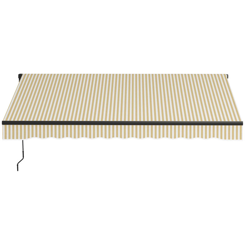 Auvent de patio rétractable en polyester l 98,5 po x P 59 po Outsunny, Beige / Blanc, À rayures, L 141,7 po x P 118,1 po