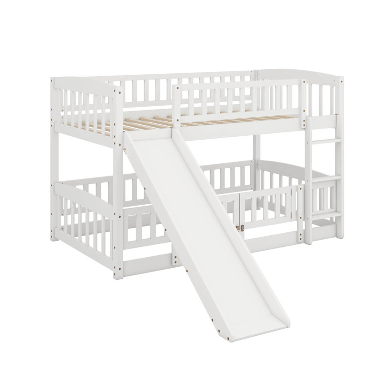 Twin Over Twin Bunk Bed With Fence, White