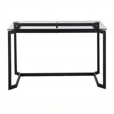 Bureau moderne en acier noir avec plateau en verre transparent