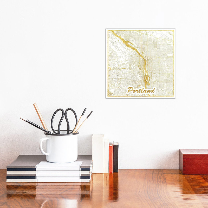 Portland Leaf Urban Blueprint Map 1 Piece Wrapped Canvas Painting, 30.48 cm H x 30.48 cm W