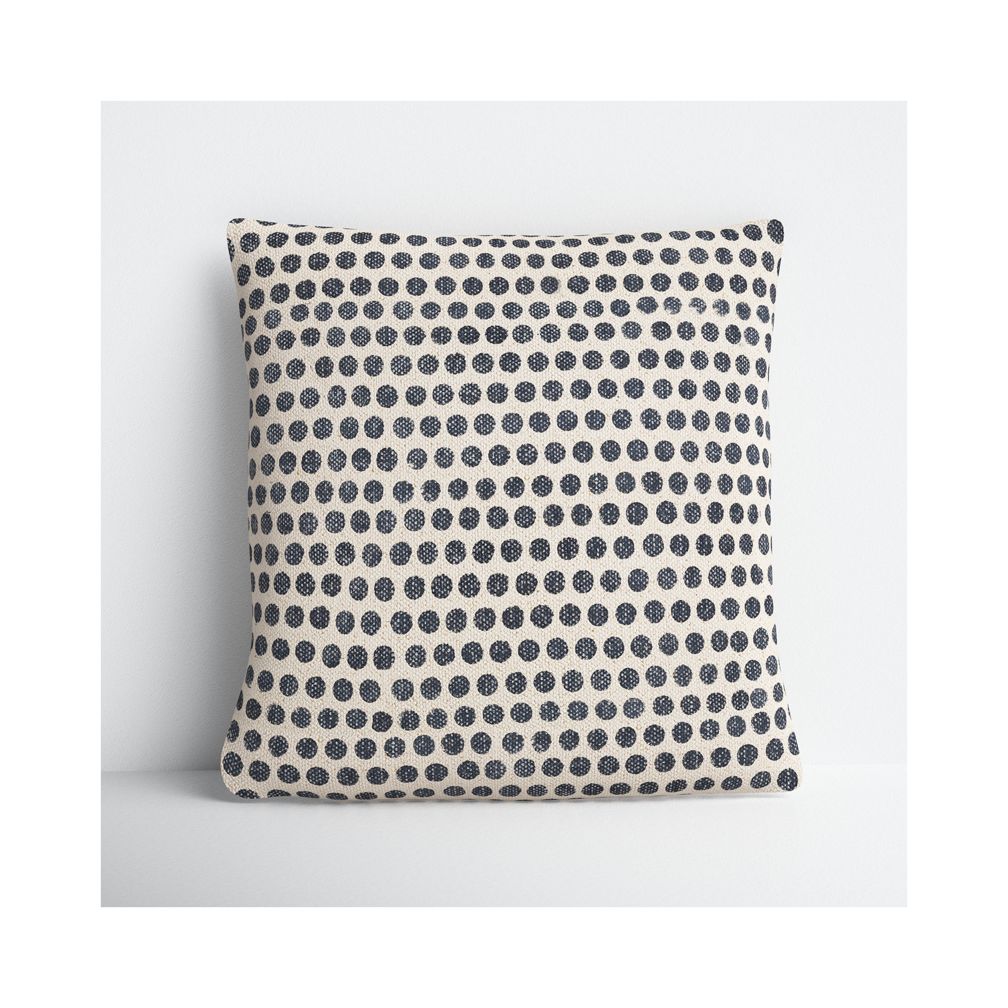 Zetta Polka Dots Cotton Throw Pillow, Light Beige/Dark Blue, Polyester/Polyfill, 18" x 18"