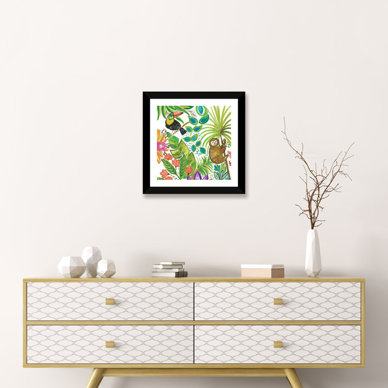 Art tropical encadré, H 16 po x l 16 po x P 1 po, Papier beaux-arts encadré noir