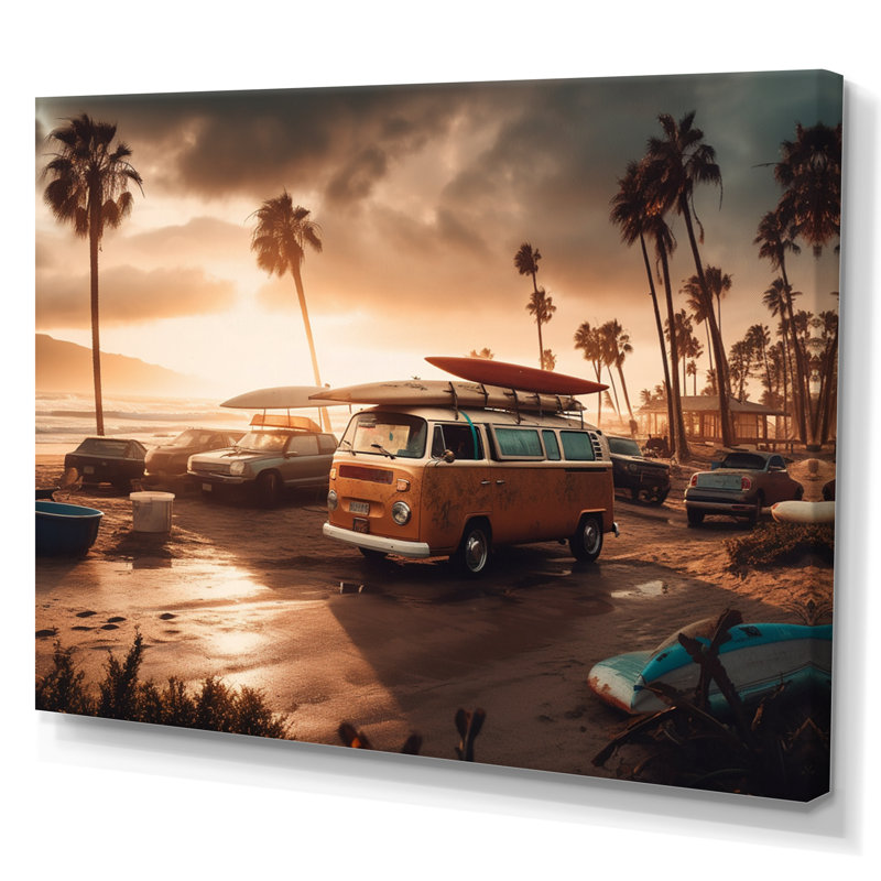 «Beachside Camping III - Modern Beach», reproduction d'art murale en bois, H 12 po x l 20 po x P 1 po, Toile tendue