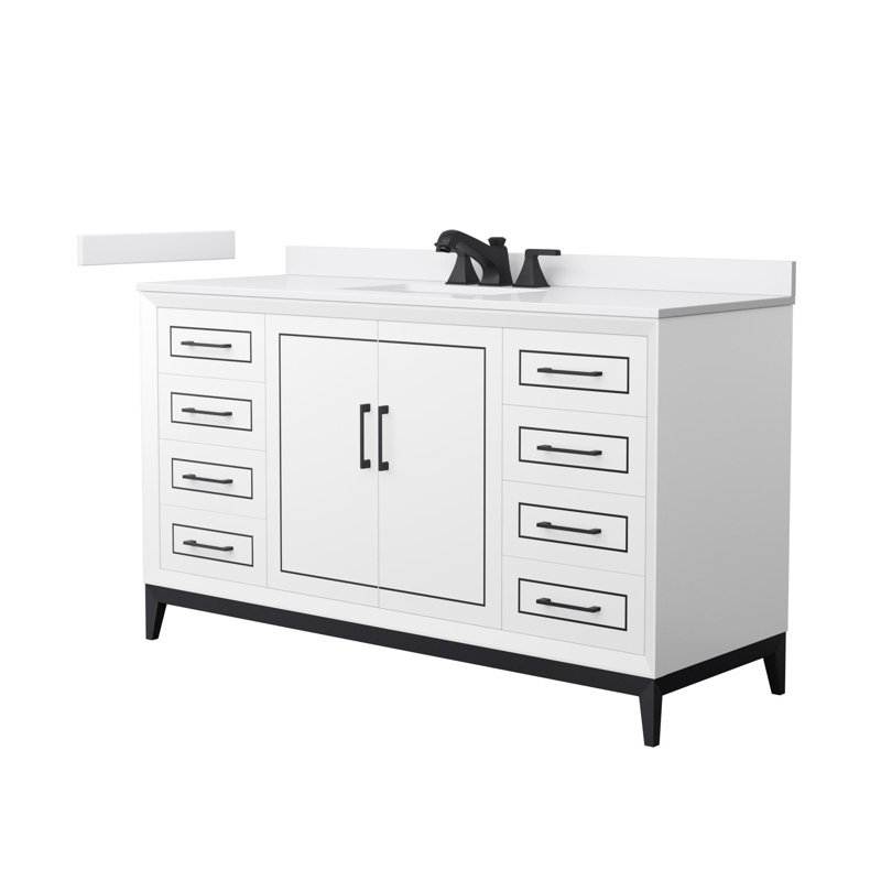 Marlena 60" Freestanding Single Bathroom Vanity with Cultured Marble Top, Matte Black, White, 60"