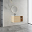 Meuble-lavabo mural avec lavabo en céramique blanche et tablettes de rangement et 1 porte à fermeture en douceur-270774806-297744855