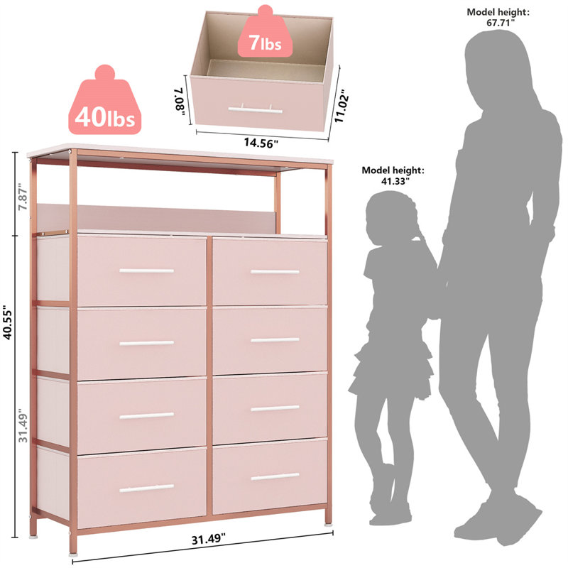 Aneisa 107cm W Chest of Drawers, Pink