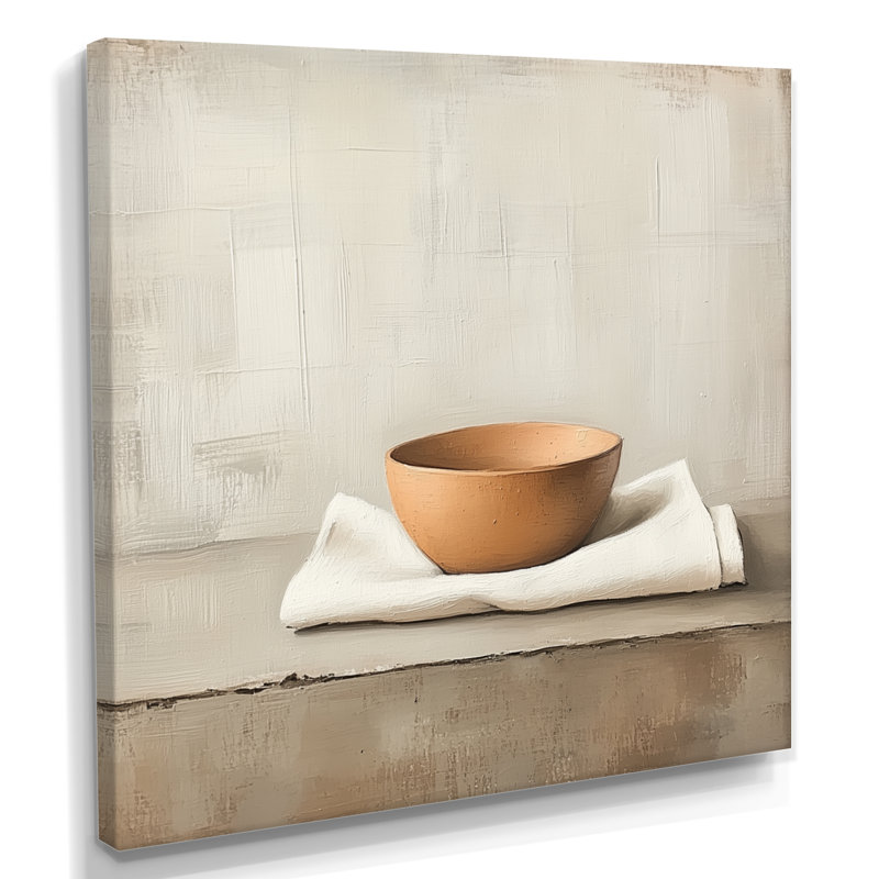 Bol en argile paisible - Impression sur toile de nature morte, H 30 po x l 30 po, Toile tendue
