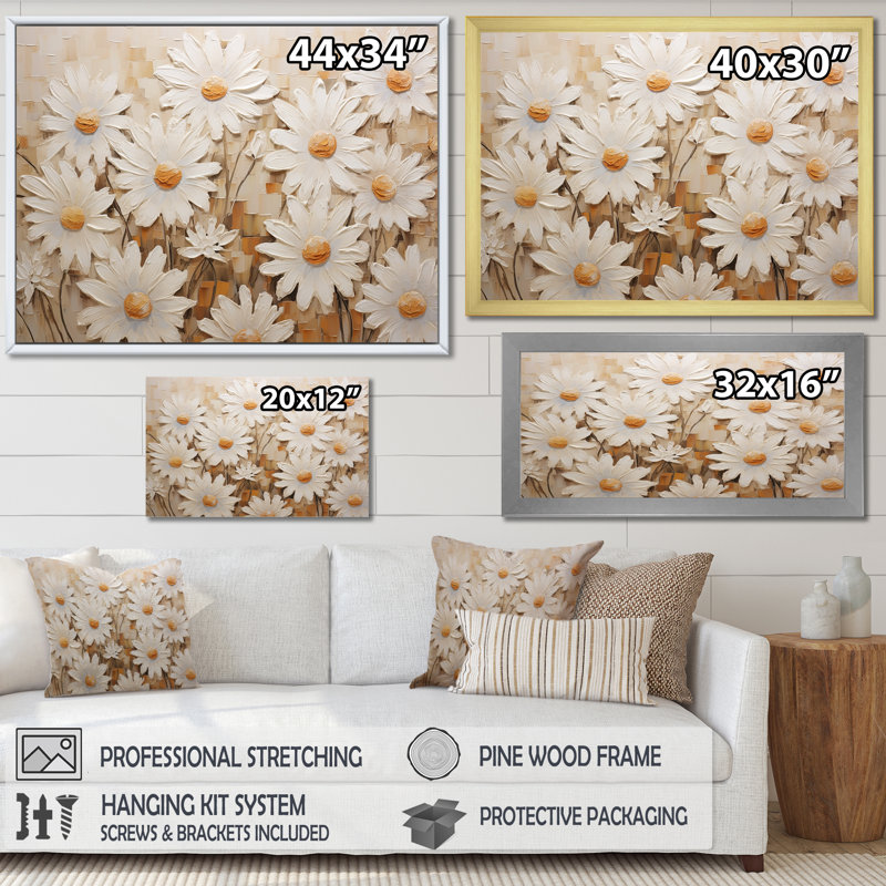 " White Daisy Fields Elegance V ", Gold Single Picture Framed, 32" W x 24" H x 1" D
