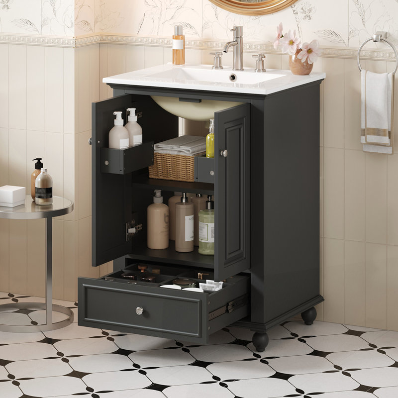 Meuble-lavabo 24 po avec lavabo en céramique, Noir