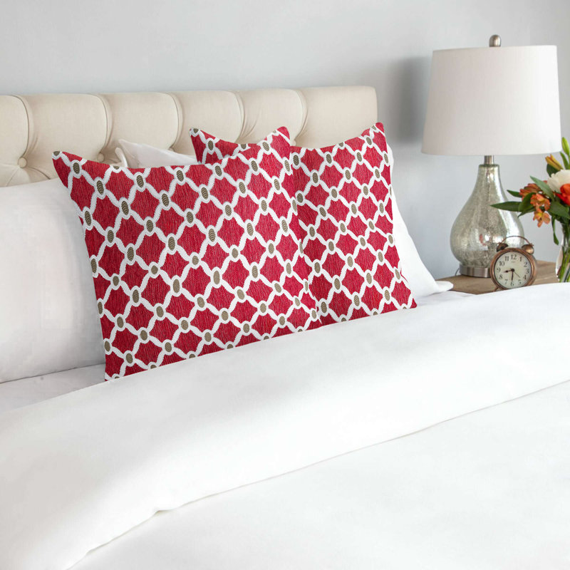 Beauville Geometric Square Throw Cushion, Red/Cream