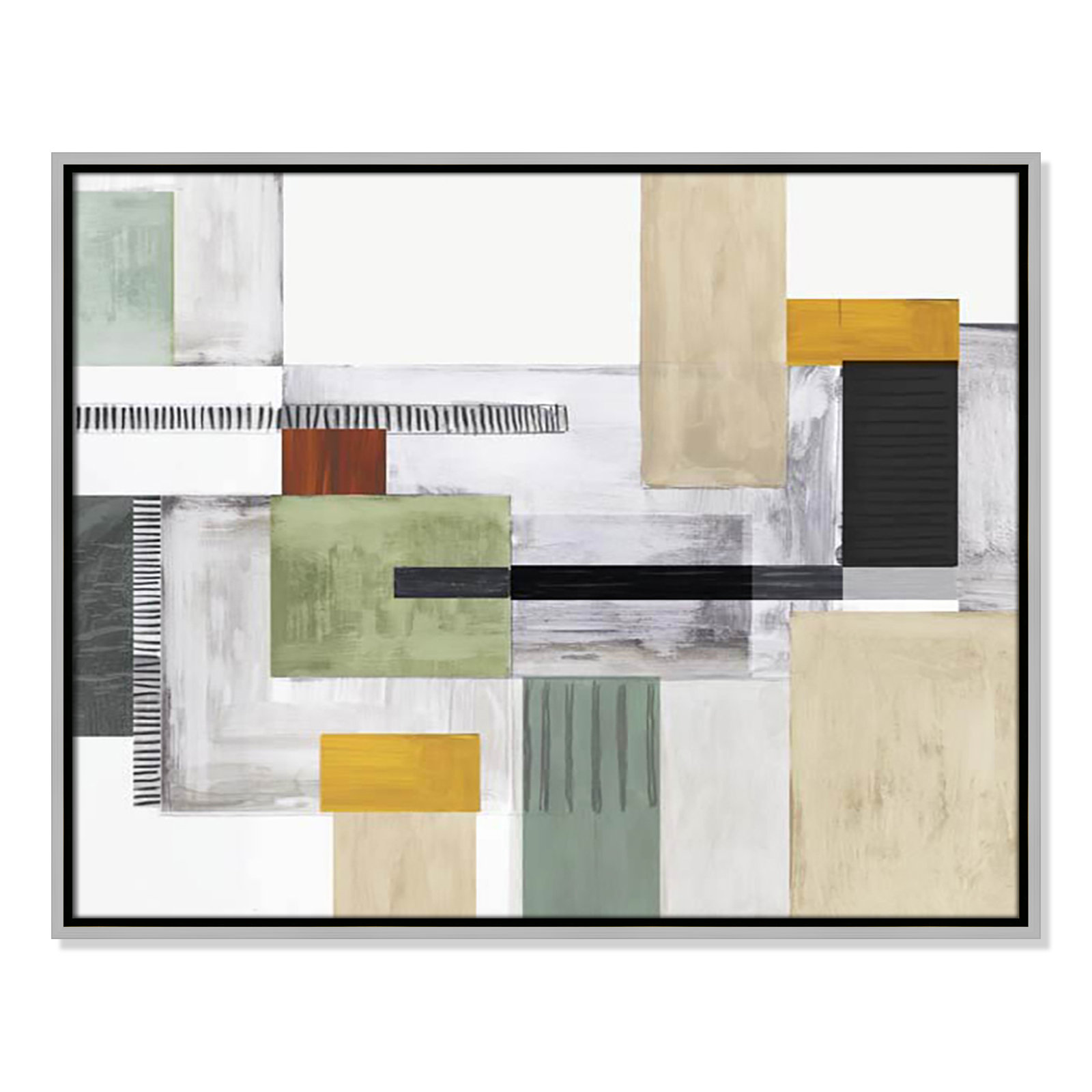 Playful Blocks Print by Tom Reeves, 23.5" H x 29.5" W x 2" D, Silver Floater Framed, No Mat
