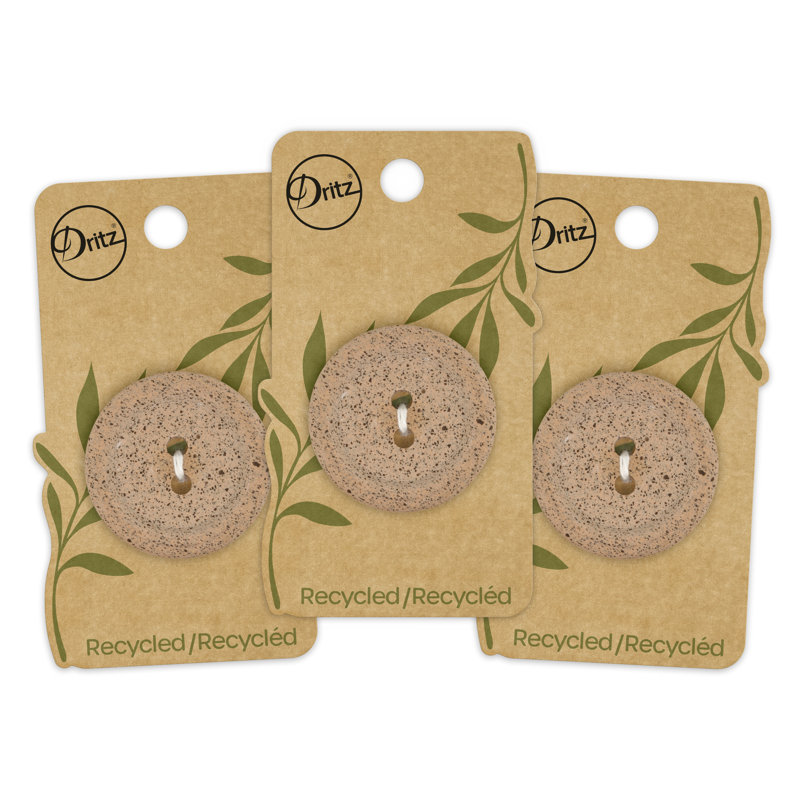 Bouton rond café recyclé Dritz, 34 mm, brun moyen, 3 boutons