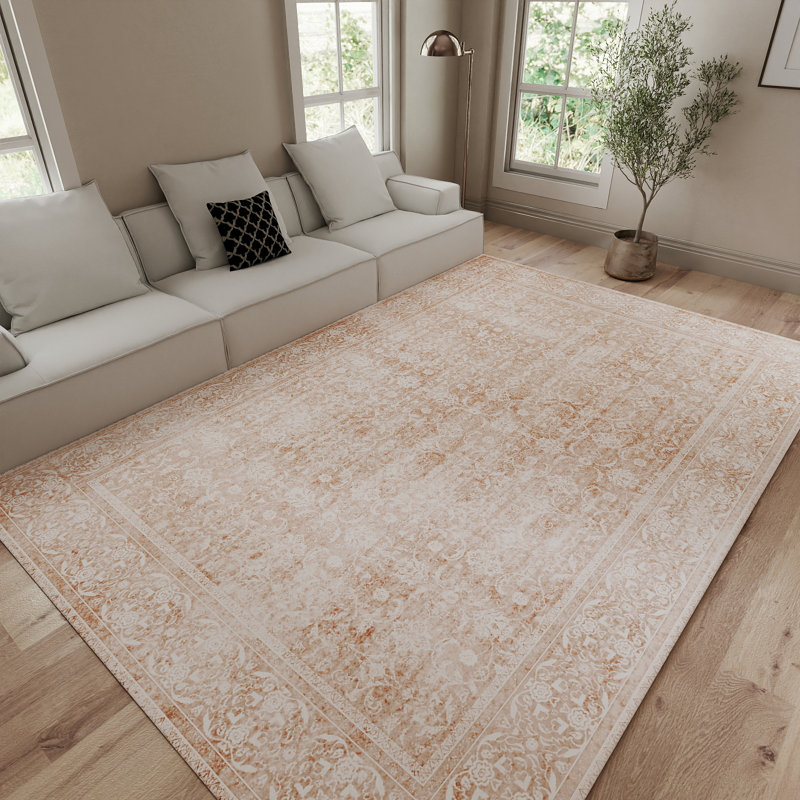 5x7 ft Pink Floral Area Rugs for Living Room, Washable Printed Vintage Floral Rug for Living Room, Extra Large Area Rugs for Bedroom Low Pile Non Slip Rug for Home Decor Aesthetic