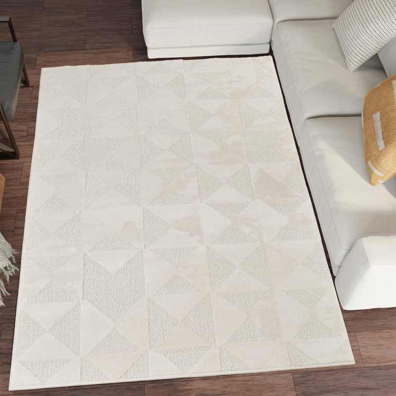Hamilton Modern Metallic Sheen Area Rug - Polypropylene Weaving - Jute Backing - Mosaic Geometric Triangle Design Rugs, Cream
