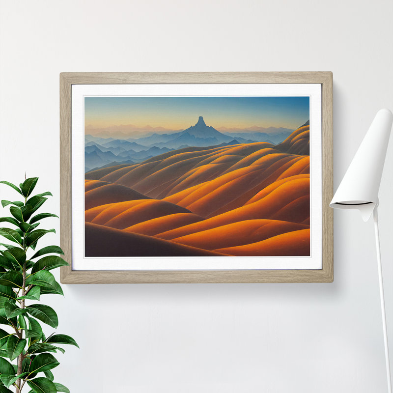 Excellent Mountain Landscape 1 Piece Single Picture Frame Painting, 25cm H x 34cm W x 2cm D, Oak