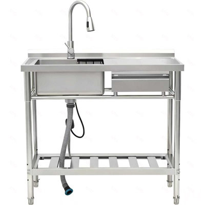 Évier utilitaire avec robinet, acier inoxydable, bol simple avec tiroir de rangement