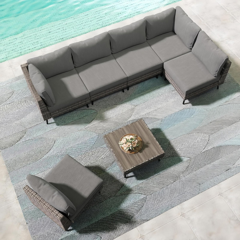 Ensemble de canapé modulaire d'extérieur 7 pièces Yardgrace, Gris, Gris