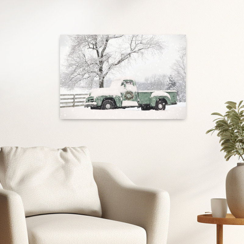 Paysage d'hiver contemporain enneigé pour Noël, H 24 po x l 16 po